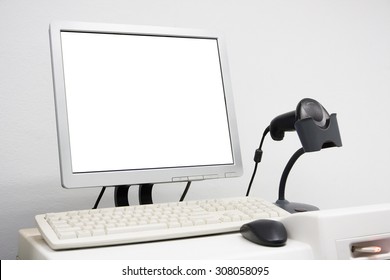 Cashier Counter With White Blank Screen