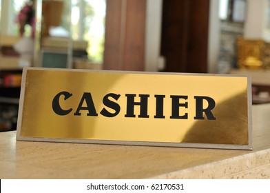 Cashier Sign Of A Hotel - A Series Of HOTEL Images.