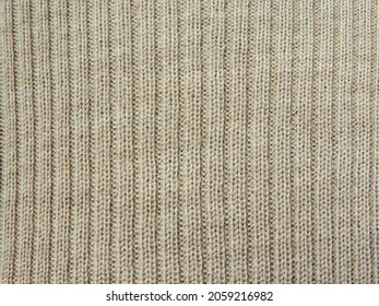 Cashmere Rib Knit. Beige Striped Woolen Knitted Fabric For Background.