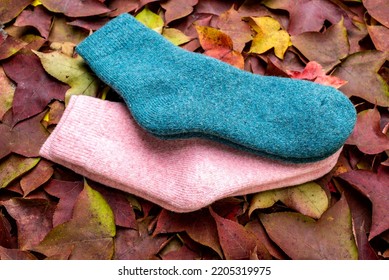 Cashmere Socks On Maple Leaf Background