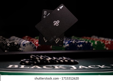 A Casino BlackJack table with black cards