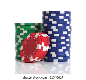 Casino Chip Stacks On White Background