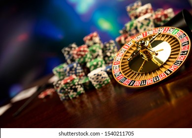 Casino Concept Background. Poker Chips On The Table.