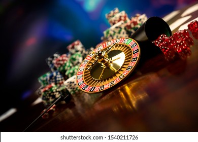 Casino Concept Background. Poker Chips On The Table.