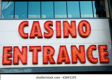 Casino Entrance With Big Neon Red Letters