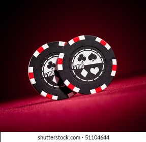 Casino Gambling Chips On The Red
