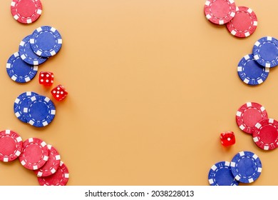 Casino gambling chips - poker background. Red and blue chips