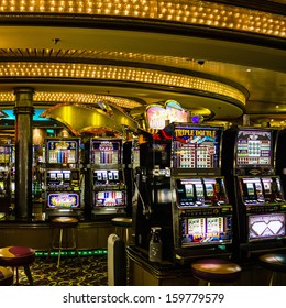 Casino interior, gaming slot machines, American gambling, cruise liner Royal Caribbean International, USA