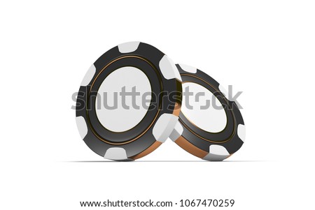 Casino poker background. Falling chips concept, isolated on white. Casino black and gold chips mock up. Game 3D rendering.