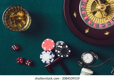 Casino And Poker Games Background. Top Down View.