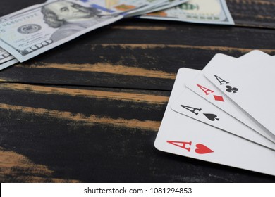 Casino, Real Money. On The Table Money (dollars), Playing Cards