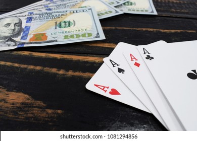 Casino, Real Money. On The Table Money (dollars), Playing Cards