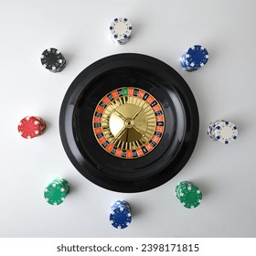 Casino roulette background isolated on white table and chips for betting around. Top view. - Powered by Shutterstock