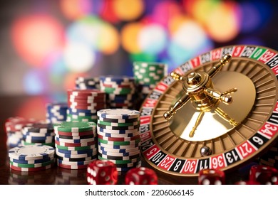 Casino Symbols On Colorful Bokeh Background Stock Photo 2206066145 ...