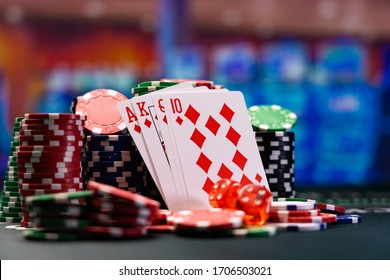 Casino Table With Cards And Dices