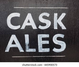 Cask Ales Sign Outside A British Pub Serving Real Ale