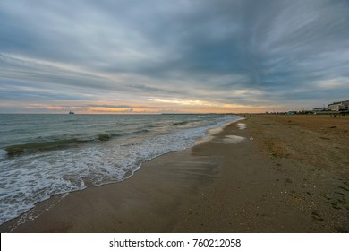 Caspian Sea At Sunrise. Dagestan, Russia