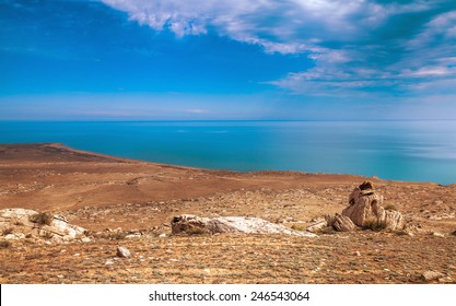 Caspian Sea Under Blue Sky. Kazakhstan