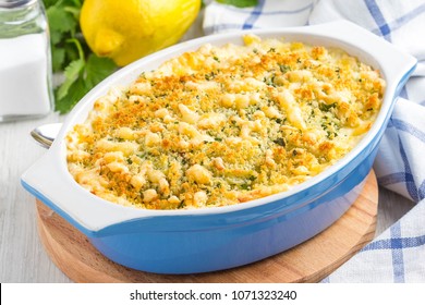 Casserole With Crispy Crumble, Potato Gratin, Baked Meat Butter Cheese Dish, Delicious Homemade Dinner