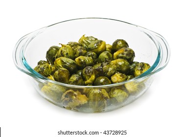 Casserole Dish Of Roasted Cooked Green Brussel Sprouts