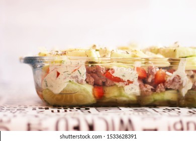 Casserole Meal In A Glass Dish On A Table