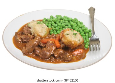 Casseroled Beef With Suet Dumplings And Peas