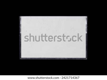 Cassette tape case on black background. Isolated transparent mockup. Clean cover box template.