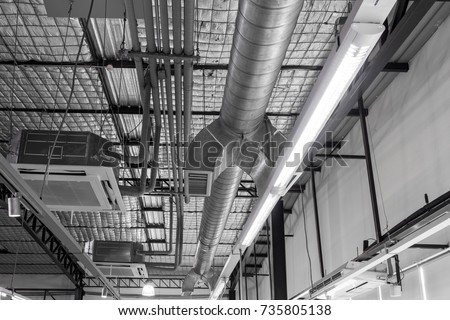Cassette type, air condition and hvac system under bare skin ceiling of insulated metal roof.