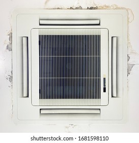 Cassette Type Air Conditioner Is Leak Form Cooling Water System In Meeting Room, Repair Air Conditioning, 