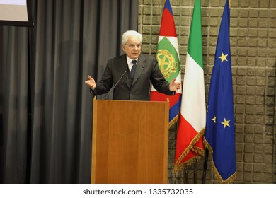 Cassino, Italy - March 11, 2019: The Head Of State Sergio Mattarella At The Inauguration Of The Academic Year Of The University Of Cassino And Southern Lazio