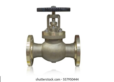 Cast brass globe valve used in oil and gas industry isolated on white background.