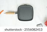 Cast Iron Grill Square Pan  With Wooden Handle 