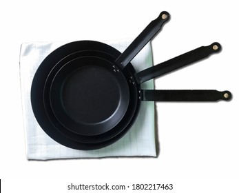 Cast Iron Pot Carbon Steel Pan Frying White Isolated Background. 