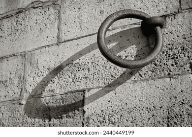 Cast Iron Ring in Brick Wall Near Seine River Paris France
