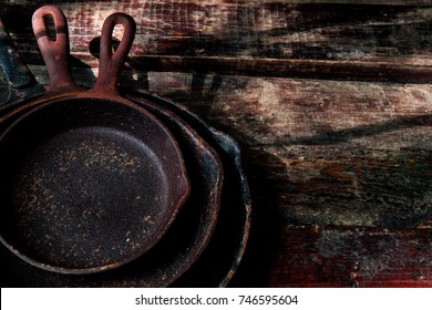 cast iron skillets staked