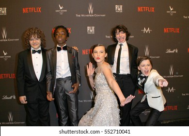 The cast of "Stranger Things" arrive at the Weinstein Company and Netflix 2017 Golden Globes After Party on Sunday, January 8, 2017 at the Beverly Hilton Hotel in Beverly Hills, CA.