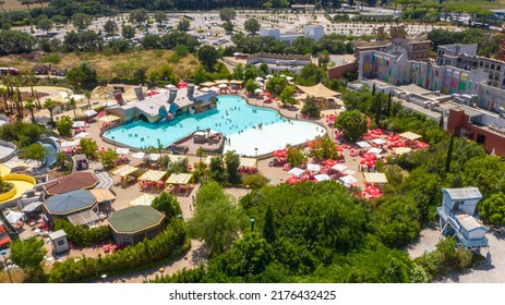 Castel Romano, Italy - 07 09 2022: Aerial View Of Cinecittà World, An Amusement Park. 