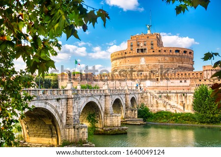 Castel Sant'Angelo and the Sant'Angelo bridge during sunny day in Rome, Italy