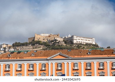 Castel Sant'Elmo, the historical fortress of Naples seen from downtown. Castel Sant'Elmo is a medieval fortress located on Vomero Hill.