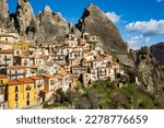 Castelmezzano, Potenza, Basilicata, Rocky Town in winter, scenery, dolomiti-style, southern Italy