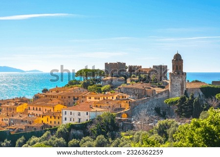 Castiglione della Pescaia, old town and sea in the background. Maremma, Tuscany region, Italy Europe