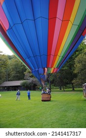 Castile, New York, USA, October 5, 2015, Hot Air Balloon With People In Basket About To Launch At Letchworth State Park