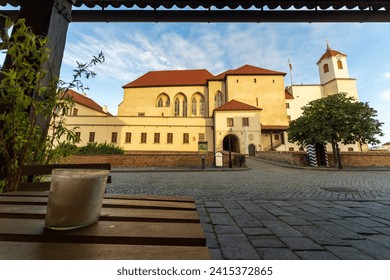 Špilberk Castle, a 13th century castle on the hilltop in Brno, Czechia on a sunny day with no people. Once the seat of the Moravian rulers, then a notorious prison, it is now a famous Brno City Museum
