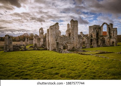 Castle Acre Priory Ruins On Cloudy Morning