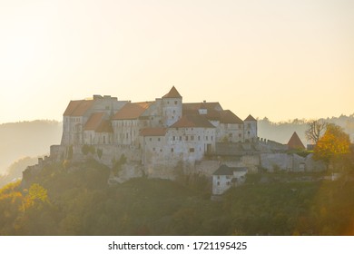 Castle Burghausen at sunset in fall