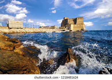 Castle Dell Ovo Or Castel Dellovo Famous Historical Mediterranean Coast Fortress Port Tourism Old Medieval Building Landmark In Naples Italy Campania Landscape Panorama