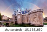 Castle Ducs de Bretagne with rainbow, Nantes - France