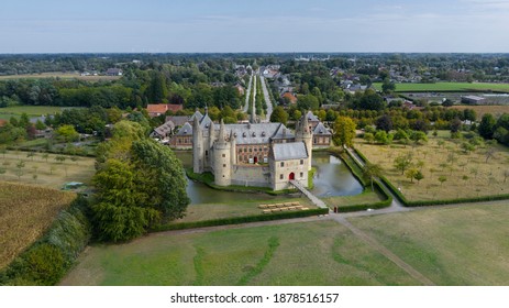 Castle With A Moat In Laarne, Belgium - Aerial View