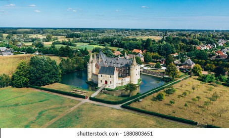 Castle With A Moat In Laarne, Belgium - Aerial View