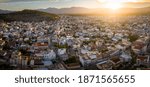 The castle on Larissa Hill, located near the town of Argos, Greece on sunrise light aerial view